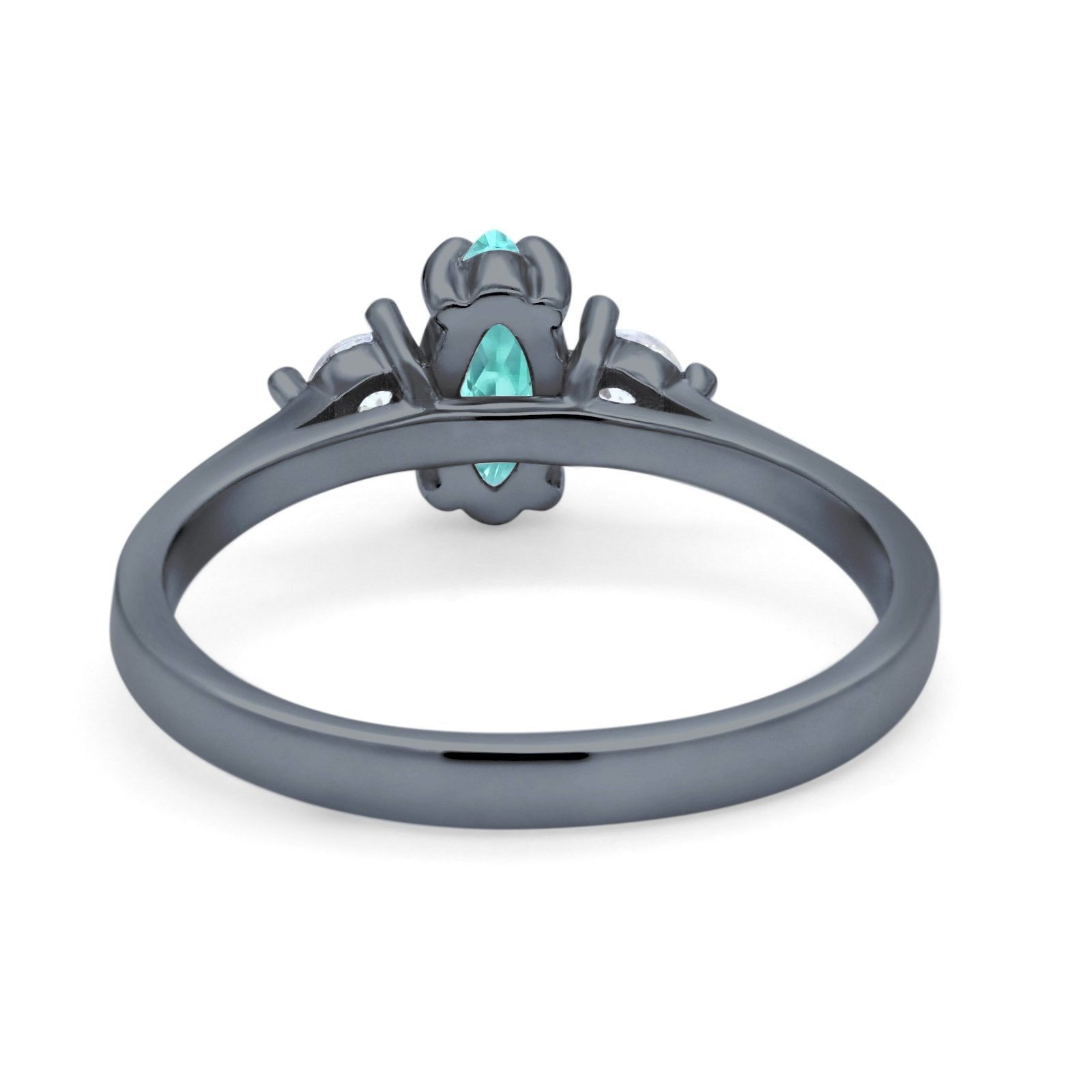 Three Stone Wedding Ring Black Tone, Simulated Paraiba Tourmaline CZ 925 Sterling Silver