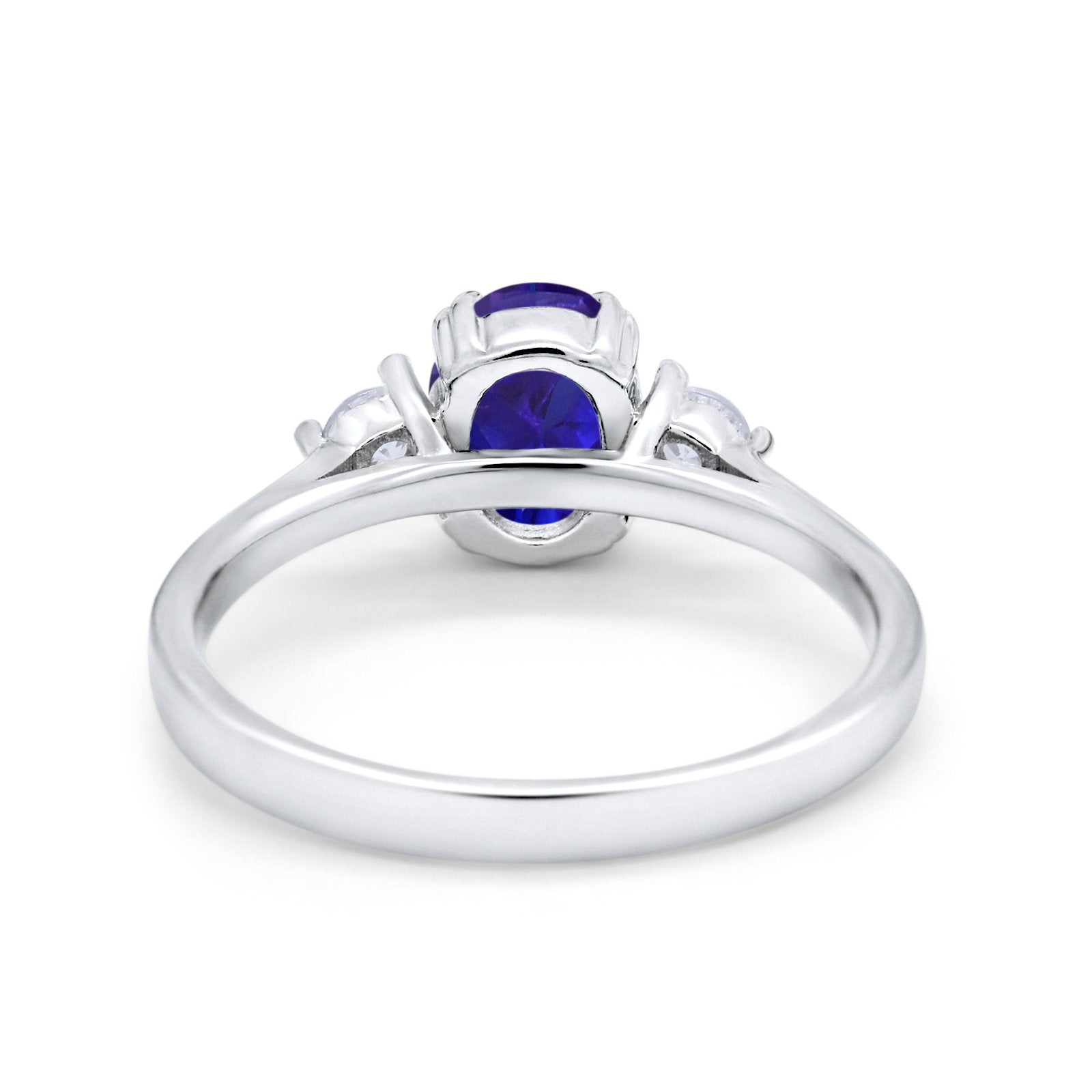 Three Stone Wedding Ring Oval Simulated Blue Sapphire CZ 925 Sterling Silver