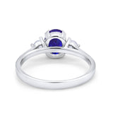 Three Stone Wedding Ring Oval Simulated Blue Sapphire CZ 925 Sterling Silver