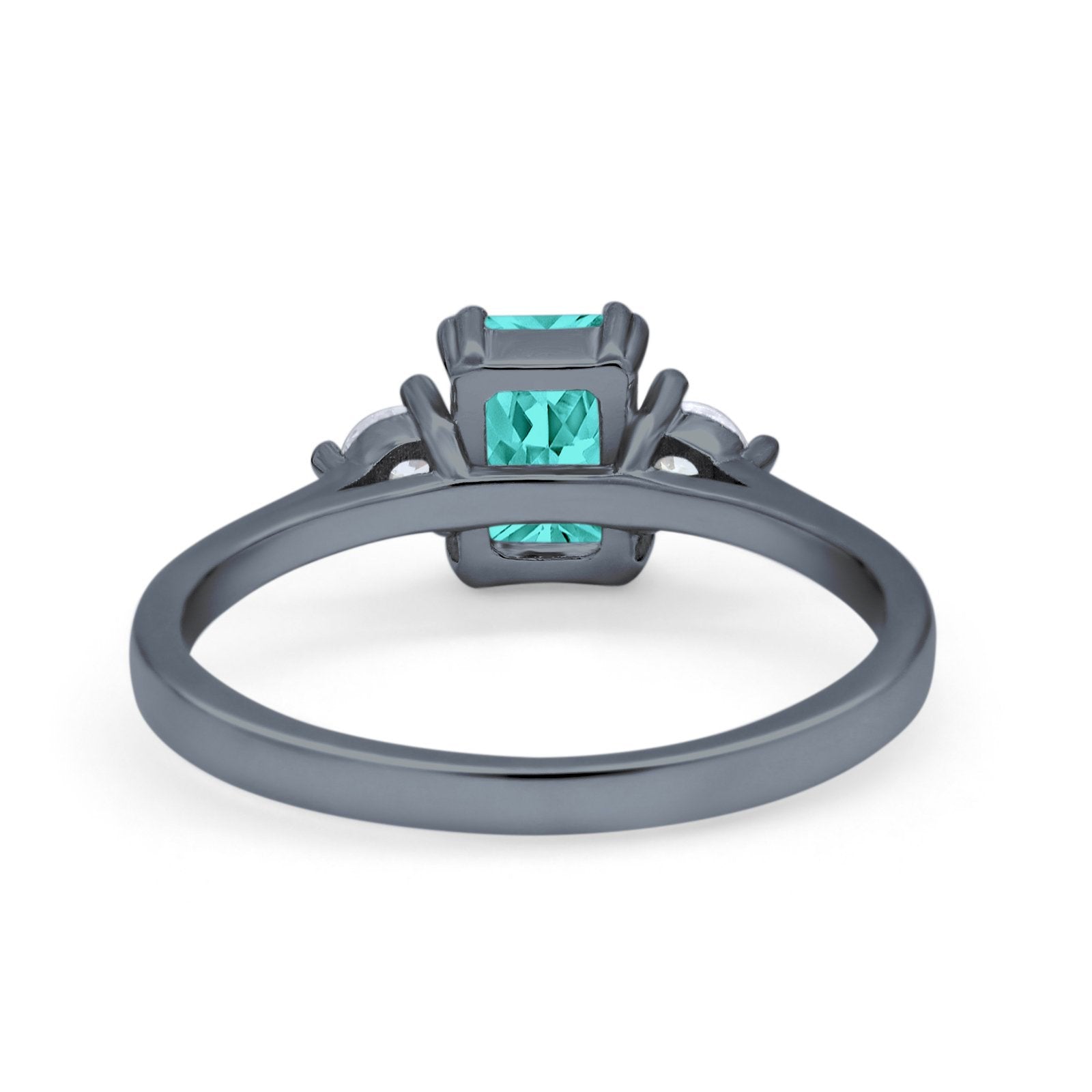 Emerald Cut Wedding Ring Black Tone, Simulated Paraiba Tourmaline CZ 925 Sterling Silver