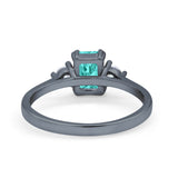 Emerald Cut Wedding Ring Black Tone, Simulated Paraiba Tourmaline CZ 925 Sterling Silver