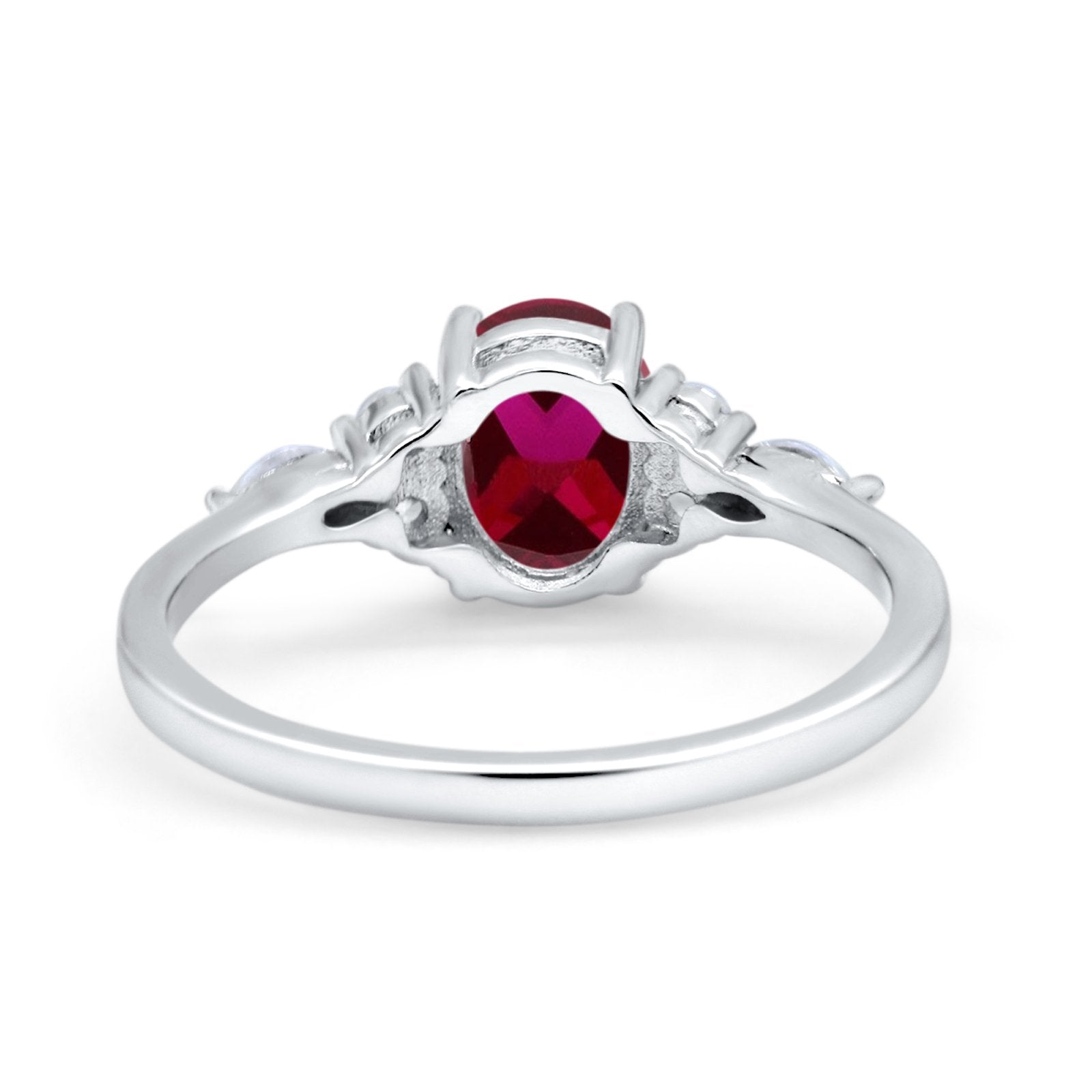Art Deco Oval Wedding Ring Marquise Simulated Ruby CZ 925 Sterling Silver