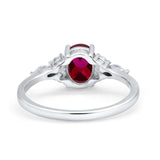 Art Deco Oval Wedding Ring Marquise Simulated Ruby CZ 925 Sterling Silver