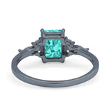 Art Deco Wedding Ring Emerald Cut Black Tone, Simulated Paraiba Tourmaline CZ 925 Sterling Silver