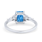 Art Deco Wedding Ring Emerald Cut Simulated Blue Topaz CZ 925 Sterling Silver