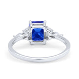 Art Deco Wedding Ring Emerald Cut Simulated Tanzanite CZ 925 Sterling Silver