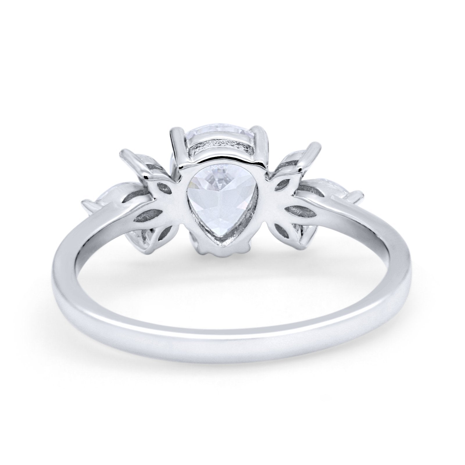 Teardrop Pear Wedding Ring Simulated Cubic Zirconia 925 Sterling Silver