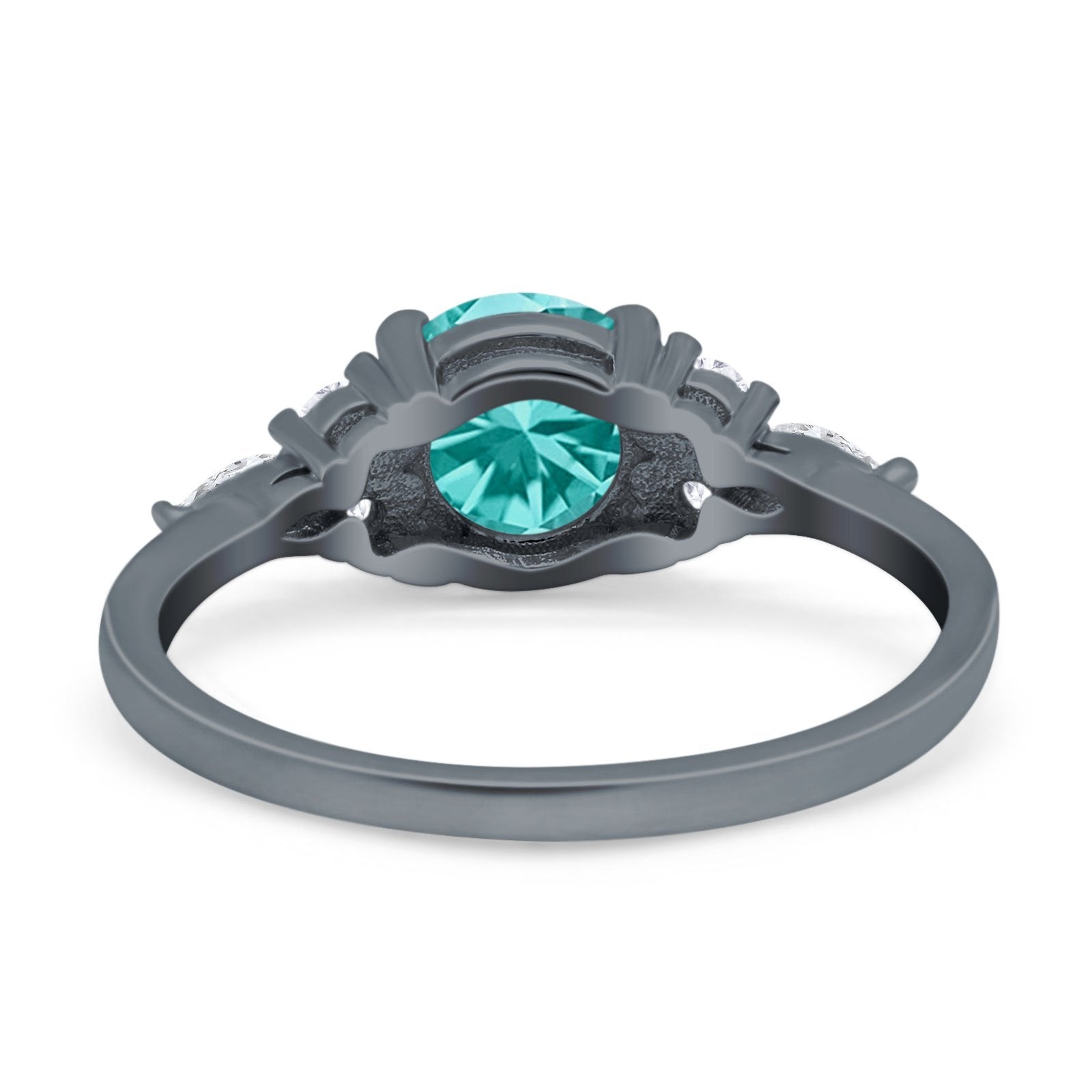 Art Deco Engagement Ring Round Black Tone, Simulated Paraiba Tourmaline CZ 925 Sterling Silver