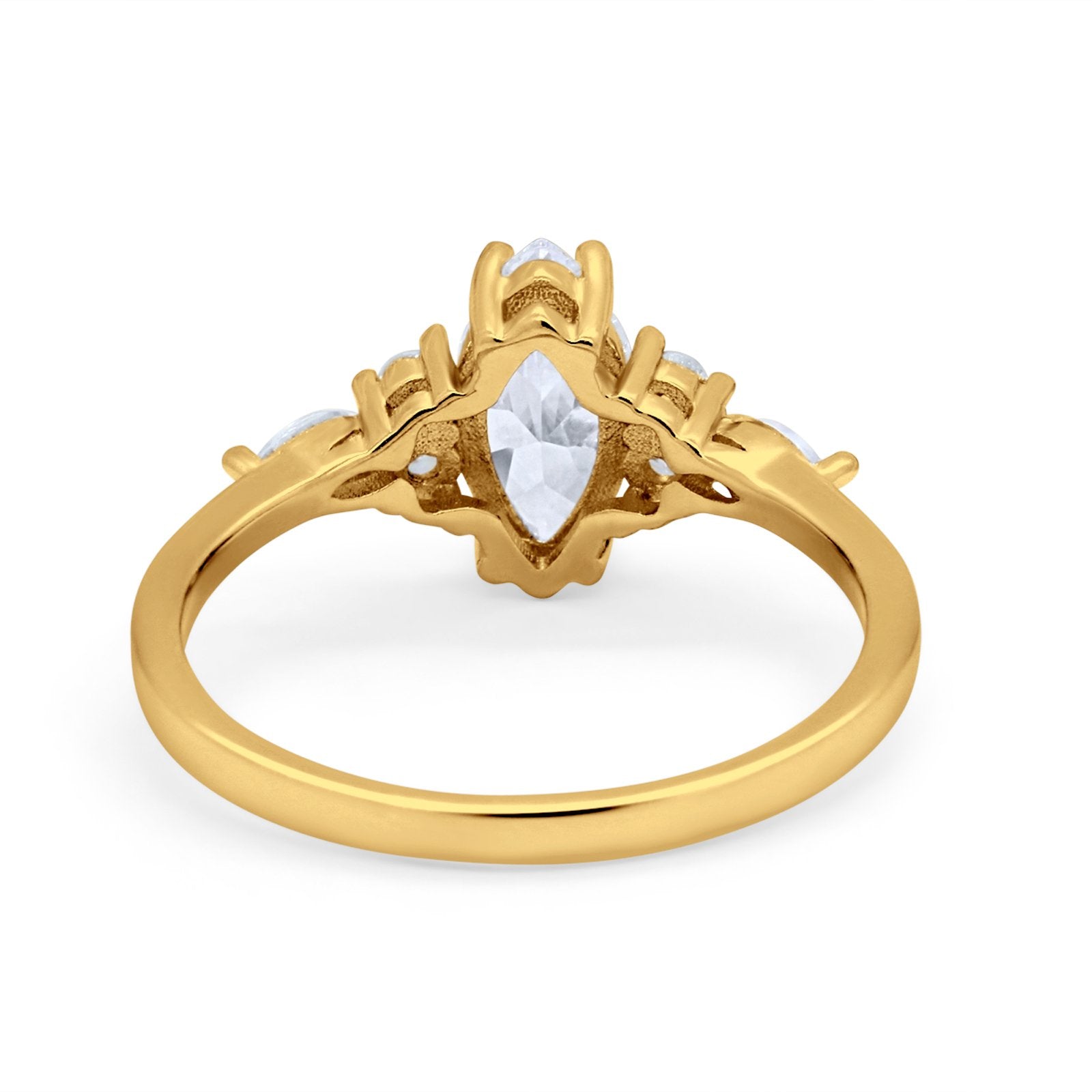 Vintage Style Wedding Ring Marquise Yellow Tone, Simulated Cubic Zirconia 925 Sterling Silver