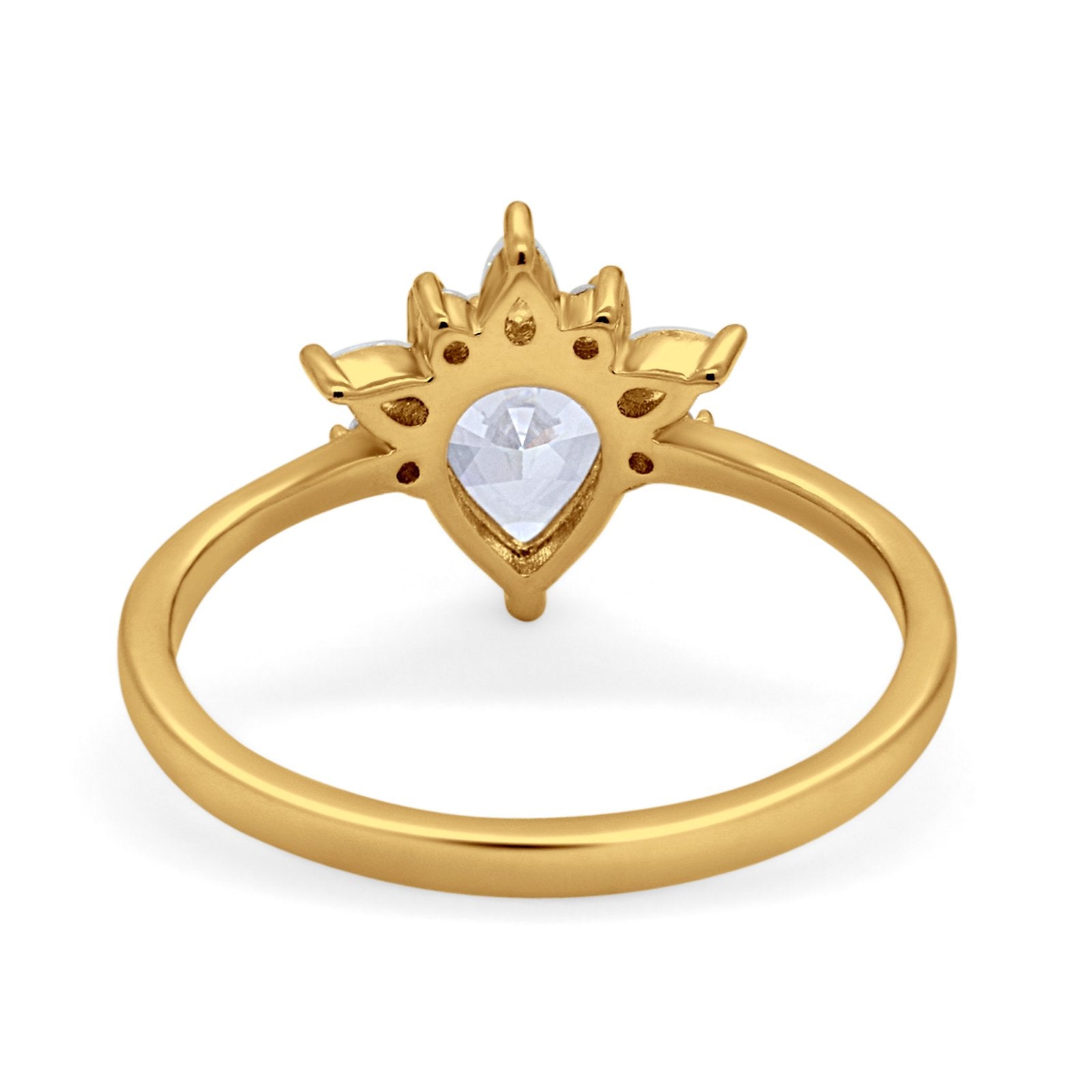 Art Deco Engagement Ring Pear Yellow Tone, Simulated Cubic Zirconia 925 Sterling Silver