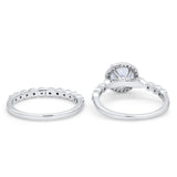 Art Deco Two Piece Wedding Ring Simulated Cubic Zirconia 925 Sterling Silver