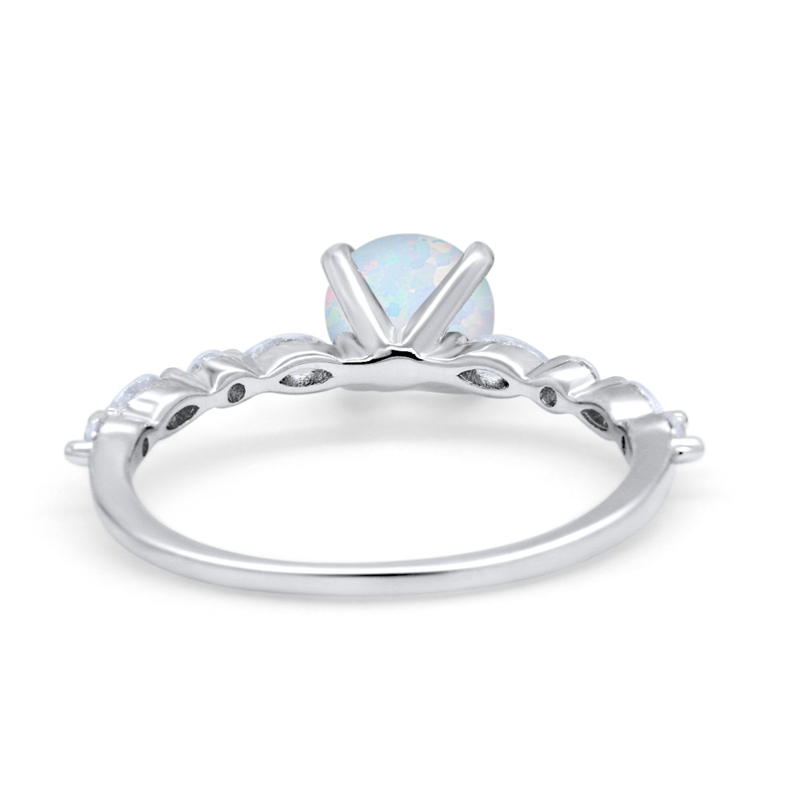 Art Deco Solitaire Wedding Ring Lab Created White Opal 925 Sterling Silver