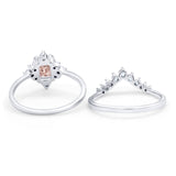 Art Deco Two Piece Wedding Ring Emerald Cut Simulated Morganite CZ 925 Sterling Silver