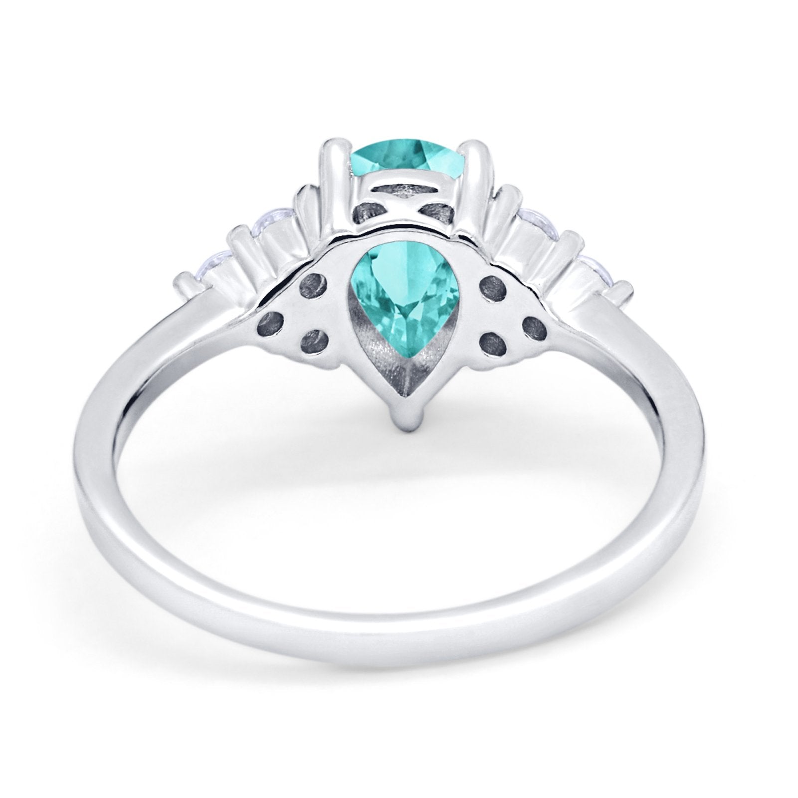 Art Deco Teardrop Pear Wedding Ring Simulated Paraiba Tourmaline CZ 925 Sterling Silver