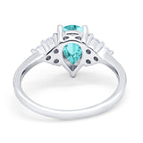 Art Deco Teardrop Pear Wedding Ring Simulated Paraiba Tourmaline CZ 925 Sterling Silver
