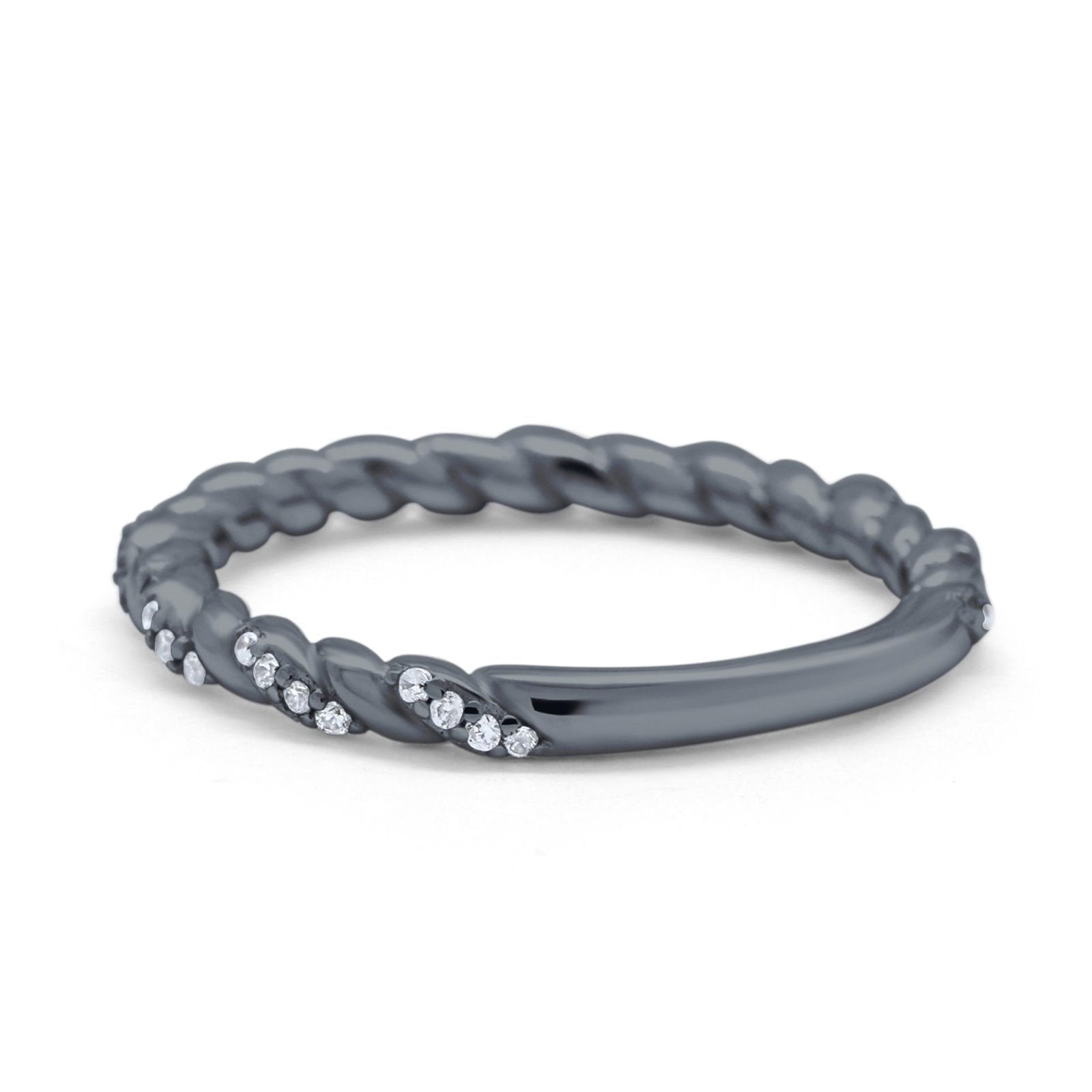 Infinity Twisted Wedding Stackable Eternity Rings Black Tone, Simulated CZ 925 Sterling Silver