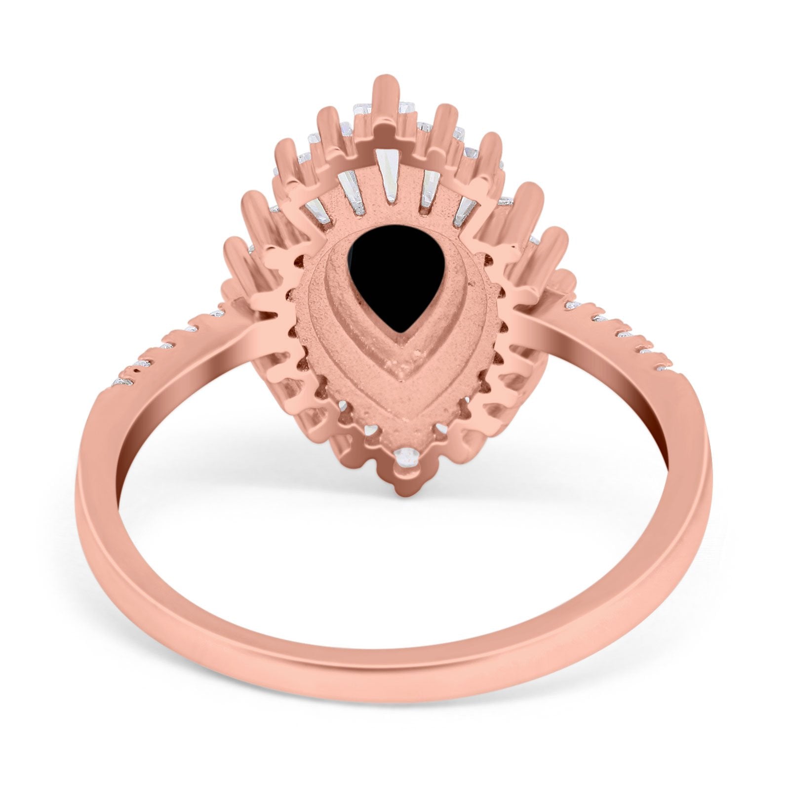 Art Deco Teardrop Pear Wedding Ring Rose Tone, Simulated Black CZ 925 Sterling Silver