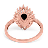 Art Deco Teardrop Pear Wedding Ring Rose Tone, Simulated Black CZ 925 Sterling Silver