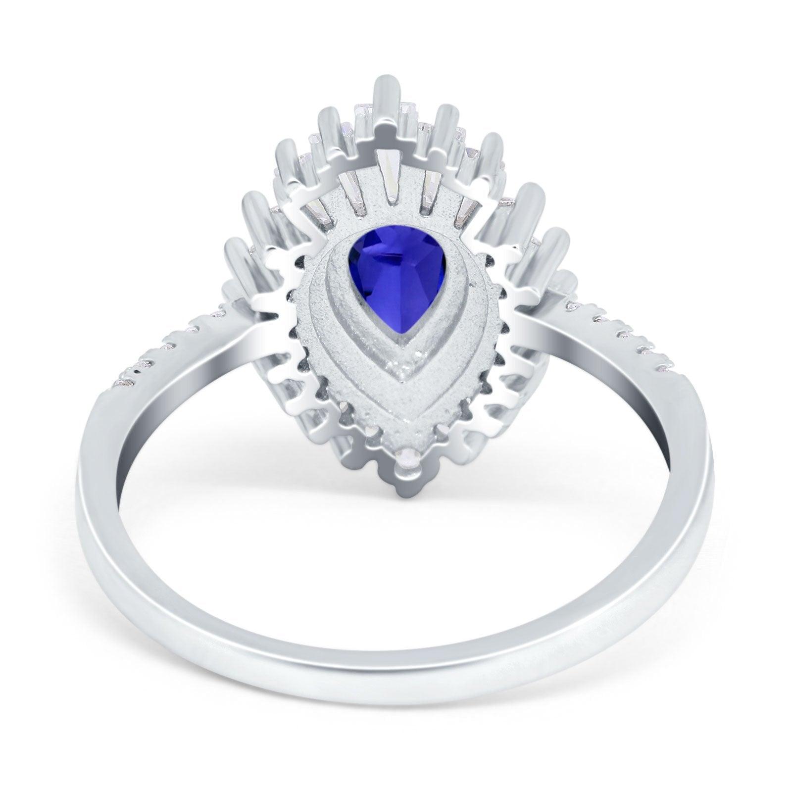 Art Deco Teardrop Pear Wedding Ring Simulated Blue Sapphire CZ 925 Sterling Silver