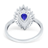 Art Deco Teardrop Pear Wedding Ring Simulated Blue Sapphire CZ 925 Sterling Silver