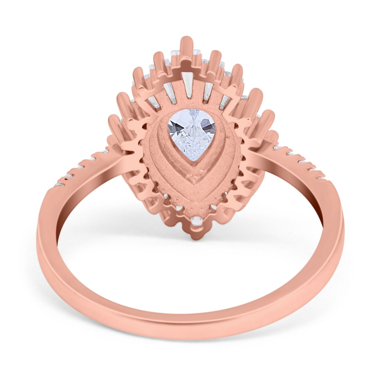 Art Deco Teardrop Pear Wedding Ring Rose Tone, Simulated Cubic Zirconia 925 Sterling Silver