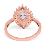 Art Deco Teardrop Pear Wedding Ring Rose Tone, Simulated Cubic Zirconia 925 Sterling Silver