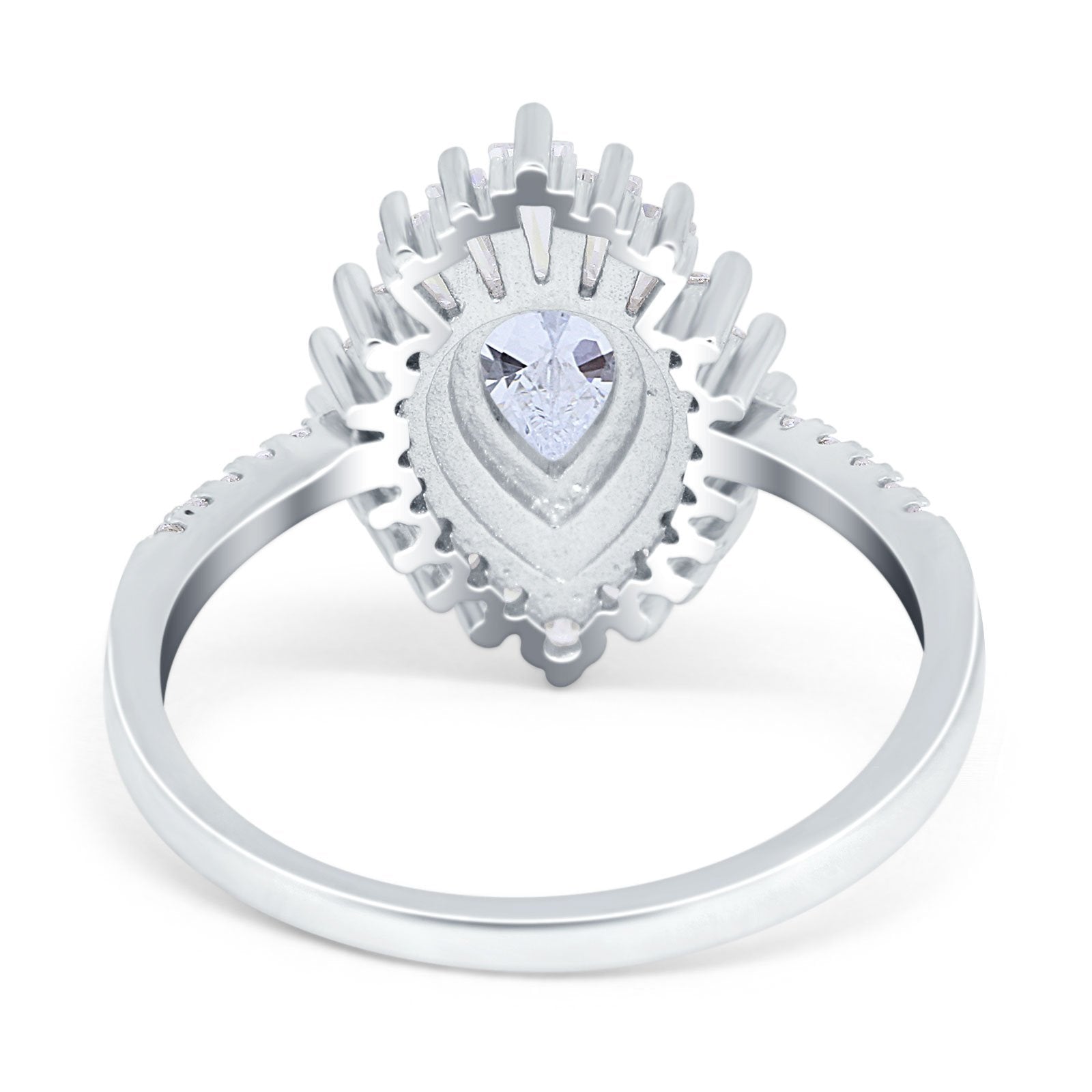 Pear Engagement Ring Baguette Simulated Cubic Zirconia 925 Sterling Silver