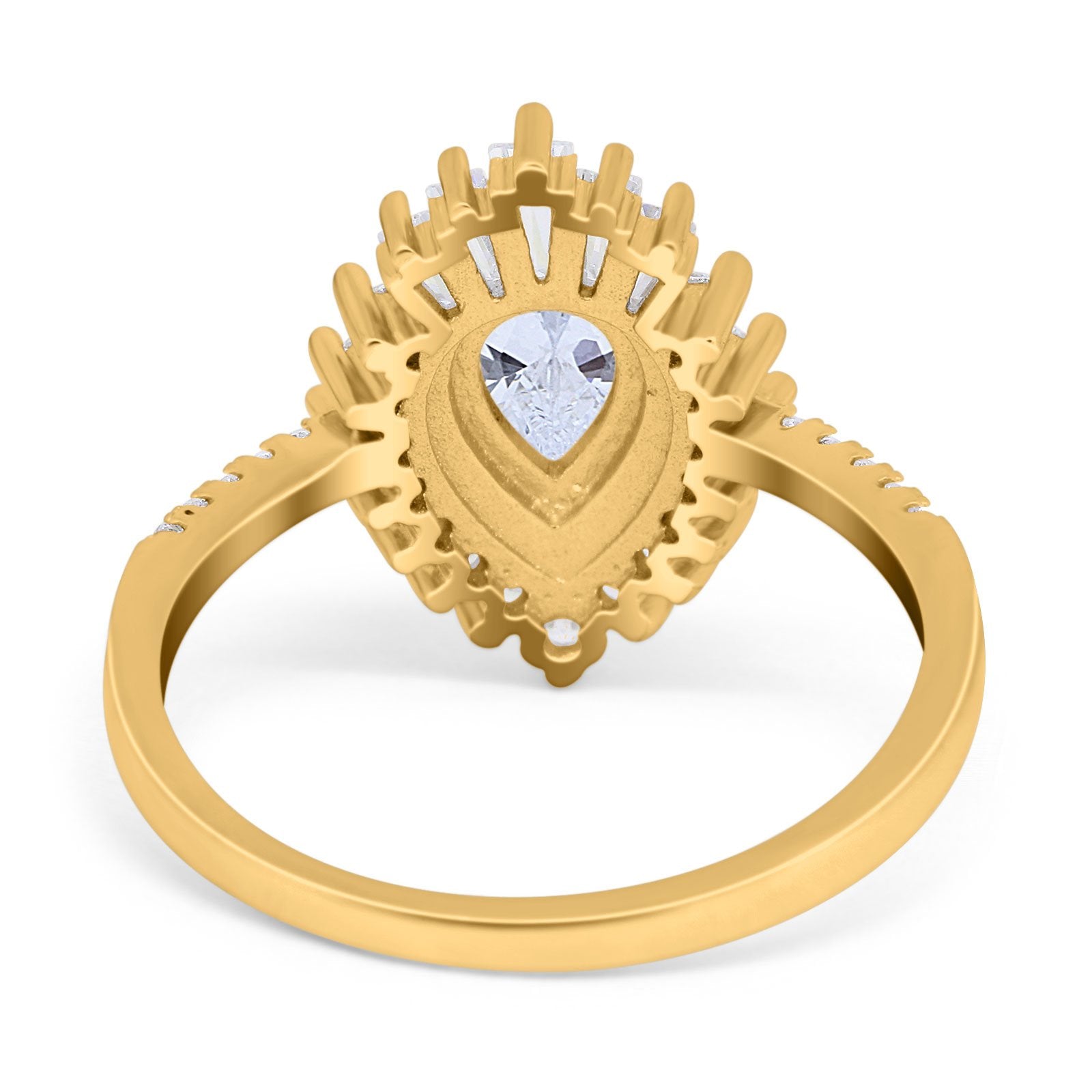 Art Deco Teardrop Pear Wedding Ring Yellow Tone, Simulated Cubic Zirconia 925 Sterling Silver