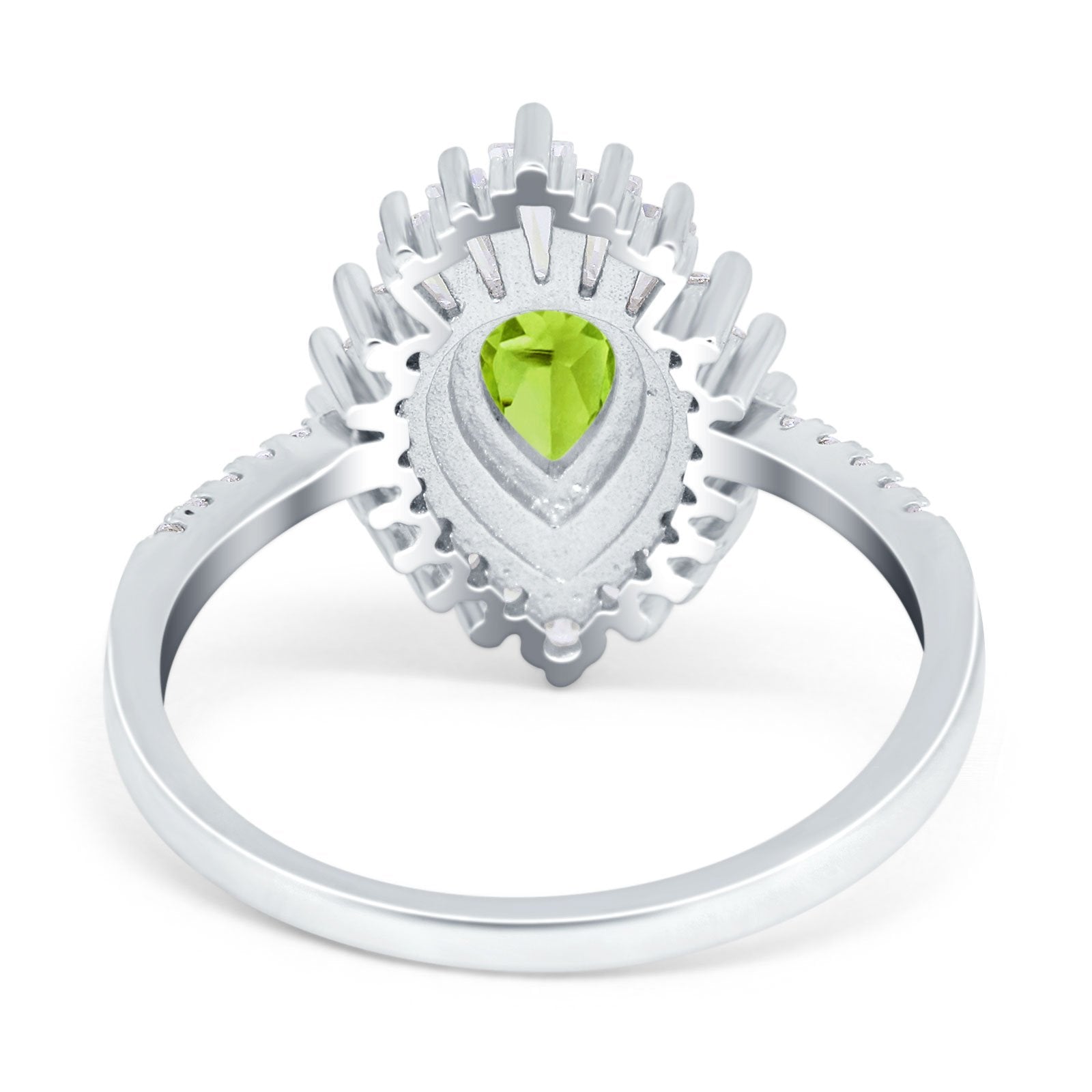 Pear Engagement Ring Baguette Simulated Peridot CZ 925 Sterling Silver