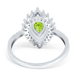 Pear Engagement Ring Baguette Simulated Peridot CZ 925 Sterling Silver