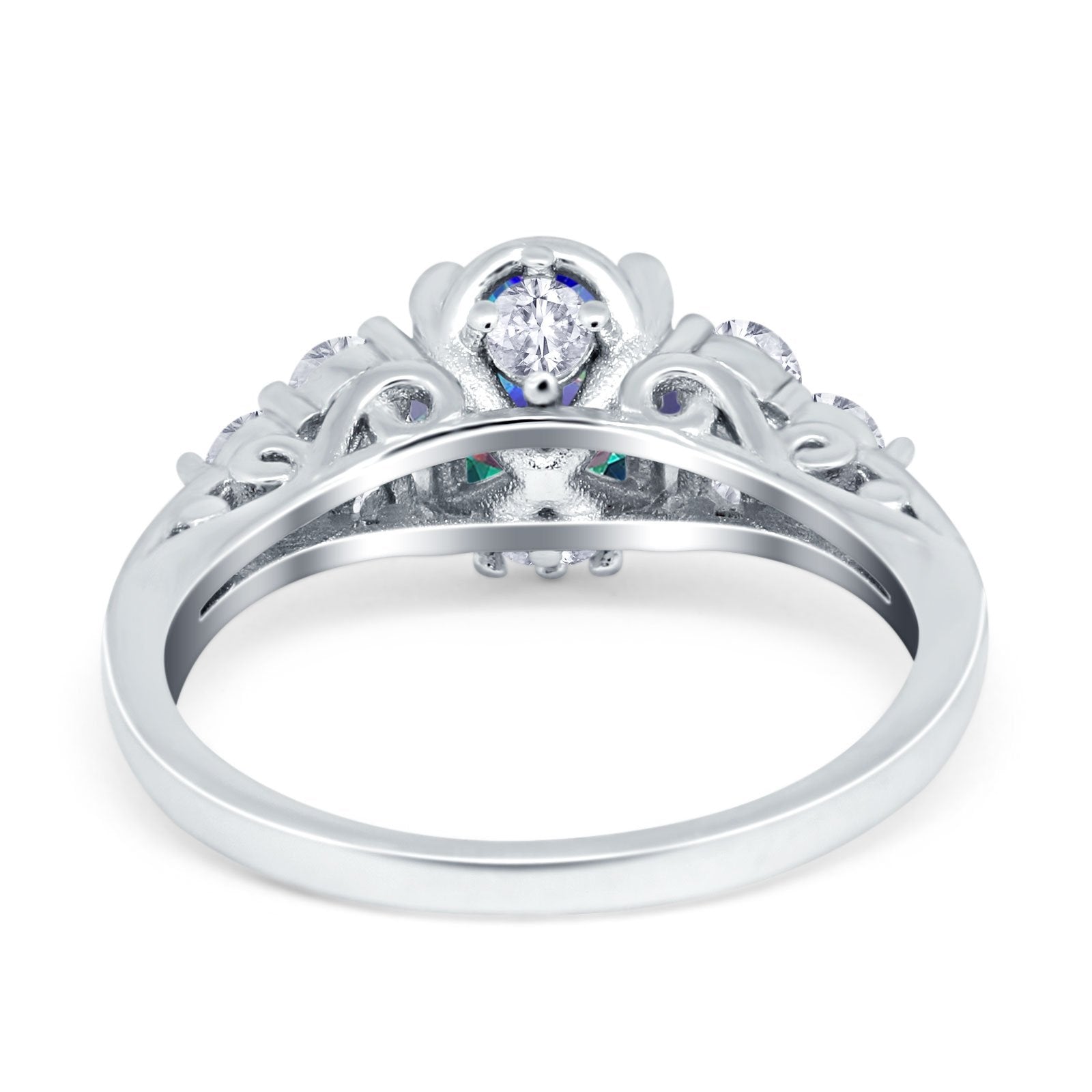 Vintage Style Wedding Ring Round Simulated Rainbow CZ 925 Sterling Silver