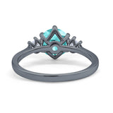 Three Stone Wedding Ring Round Black Tone, Simulated Paraiba Tourmaline CZ 925 Sterling Silver