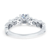 Filigree Art Deco Wedding Ring Round Simulated Cubic Zirconia 925 Sterling Silver