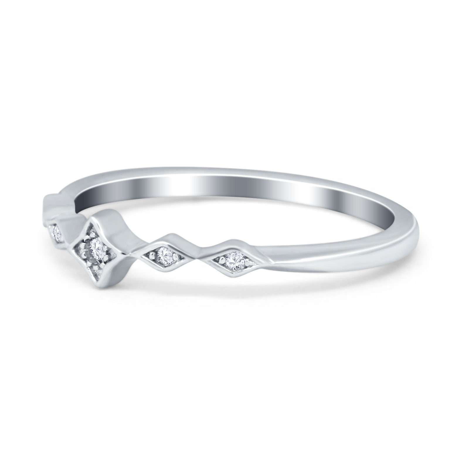 Petite Dainty Wedding Ring Round Eternity Simulated CZ 925 Sterling Silver