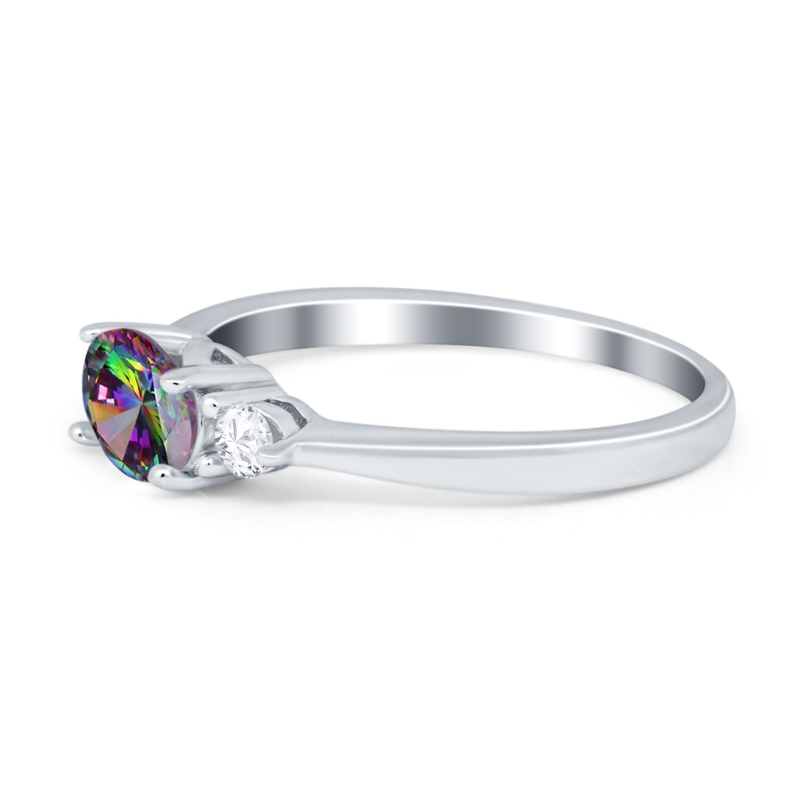 Three Stone Oval Engagement Ring Simulated Rainbow CZ 925 Sterling Silver