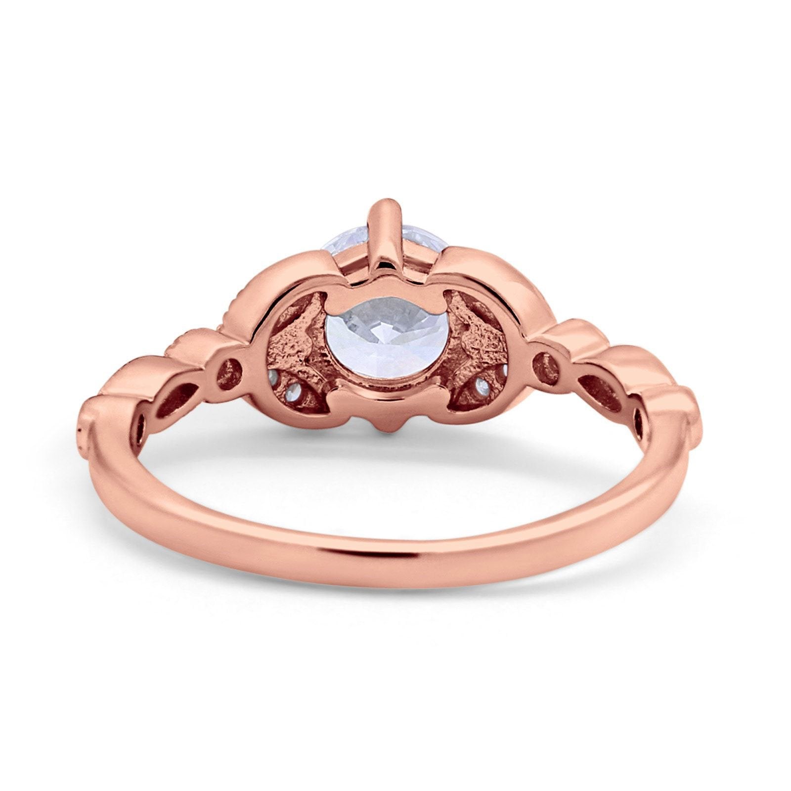 14K Rose Gold Art Deco Wedding Ring Bridal Round Simulated Cubic Zirconia