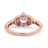 14K Rose Gold Art Deco Wedding Ring Bridal Round Simulated Cubic Zirconia