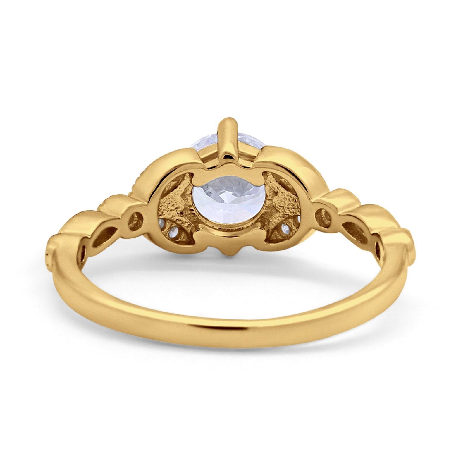 14K Yellow Gold Art Deco Wedding Ring Bridal Round Simulated Cubic Zirconia Size-7