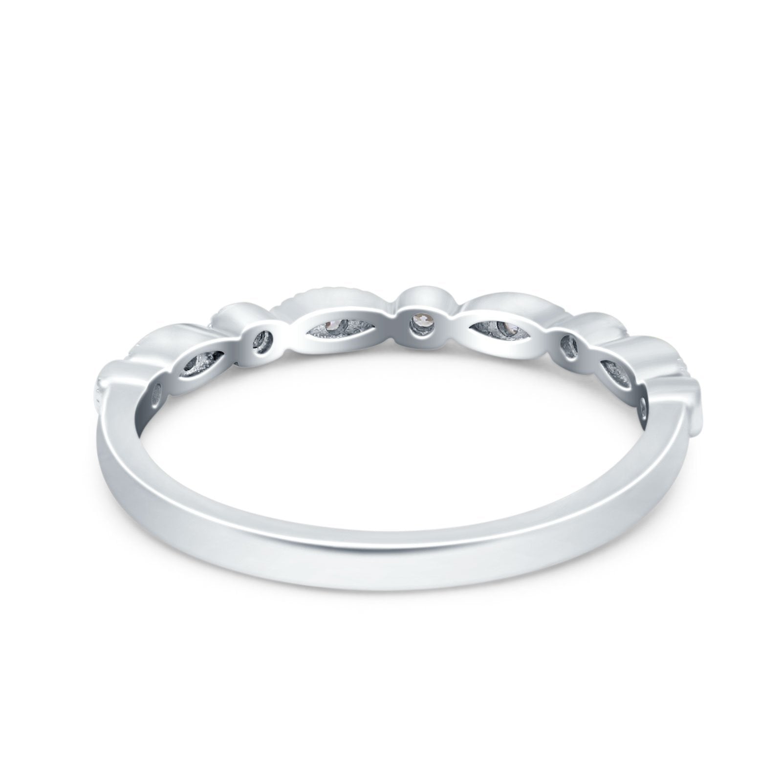 Half Eternity Wedding Band Ring Round Simulated Cubic Zirconia 925 Sterling Silver