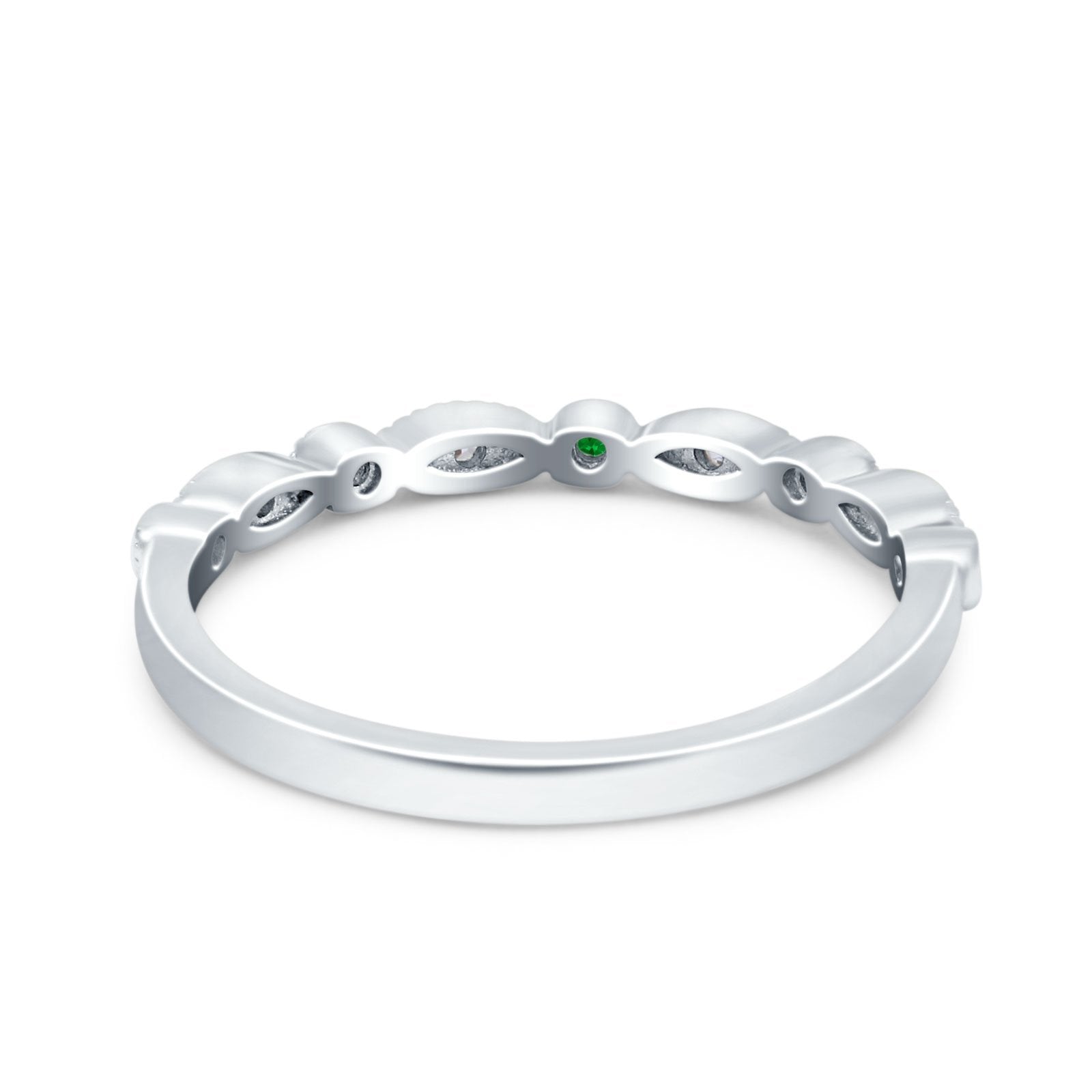 Half Eternity Wedding Band Ring Round Simulated Green Emerald CZ 925 Sterling Silver