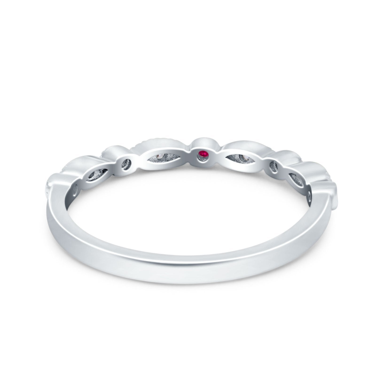 Half Eternity Wedding Band Ring Round Simulated Ruby CZ 925 Sterling Silver
