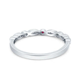 Half Eternity Wedding Band Ring Round Simulated Ruby CZ 925 Sterling Silver