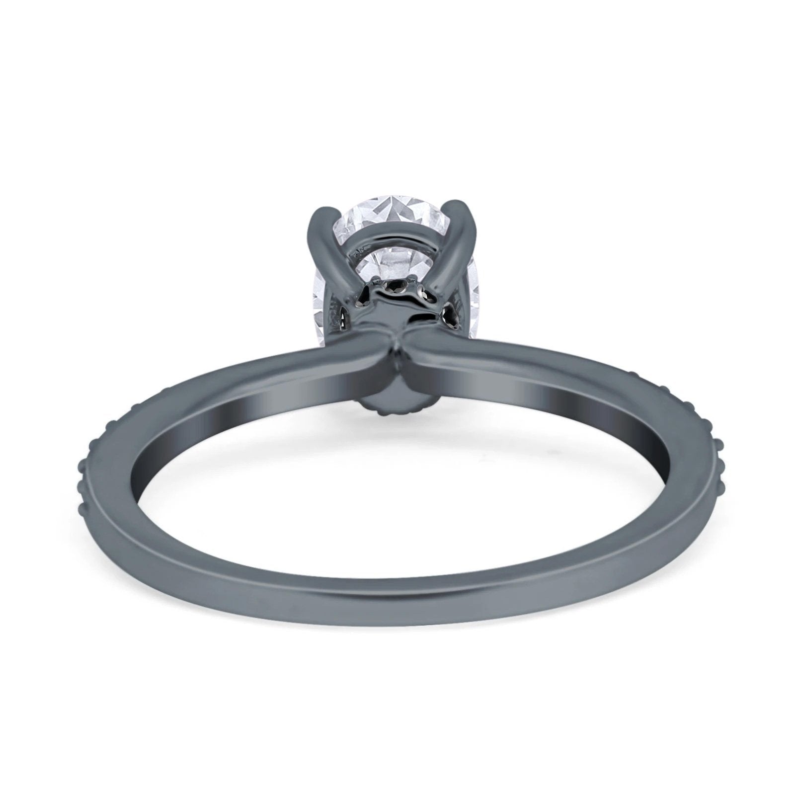 Accent Art Deco Wedding Ring Black Tone, Simulated Cubic Zirconia 925 Sterling Silver
