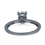 Accent Art Deco Wedding Ring Black Tone, Simulated Cubic Zirconia 925 Sterling Silver