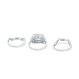 Princess Cut Art Deco Three Piece Bridal Set Wedding Ring Simulated Cubic Zirconia 925 Sterling Silver