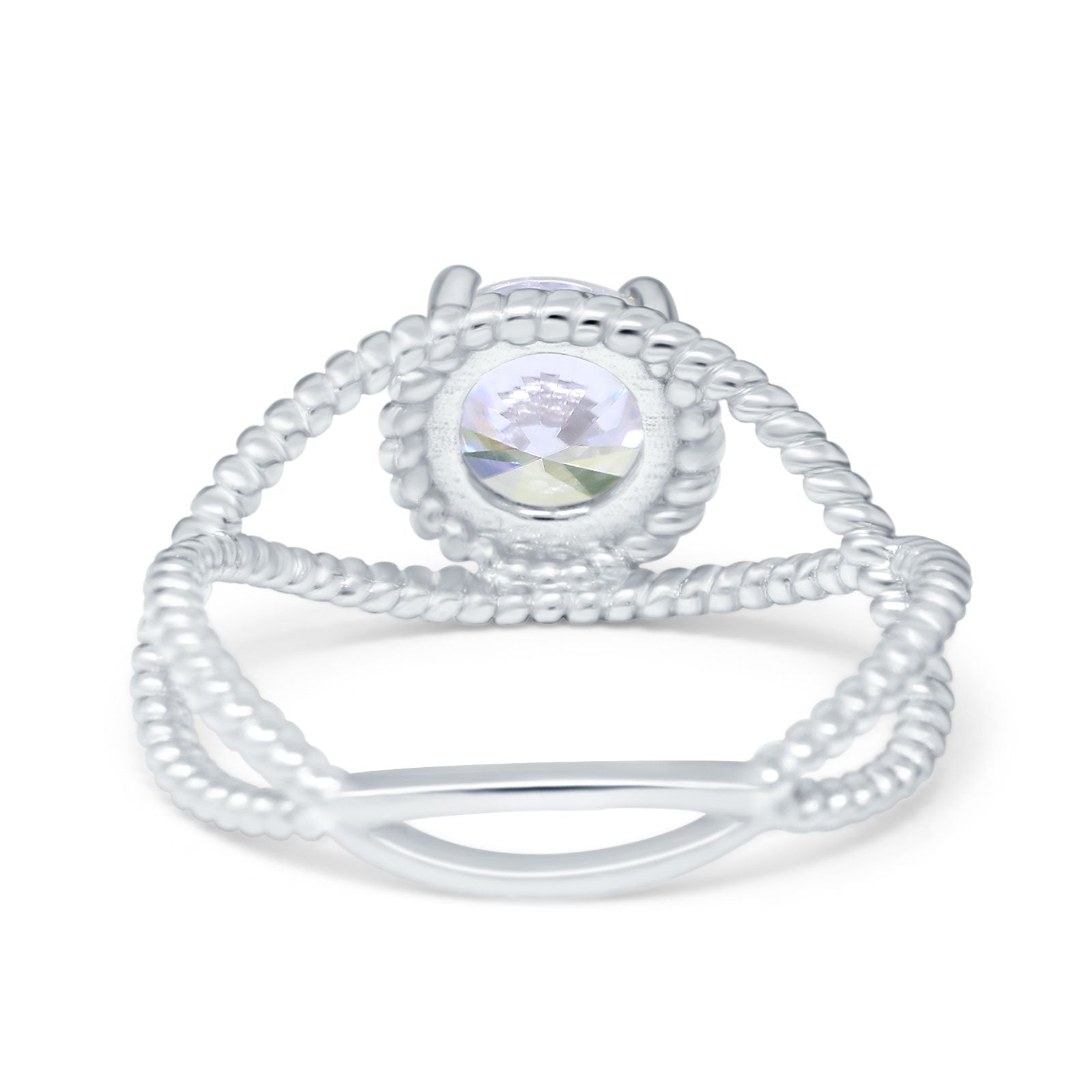 Braided Cable Split Engagement Ring Simulated Cubic Zirconia 925 Sterling Silver