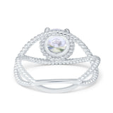 Braided Cable Split Engagement Ring Simulated Cubic Zirconia 925 Sterling Silver