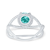 Braided Cable Split Engagement Ring Simulated Paraiba Tourmaline CZ 925 Sterling Silver