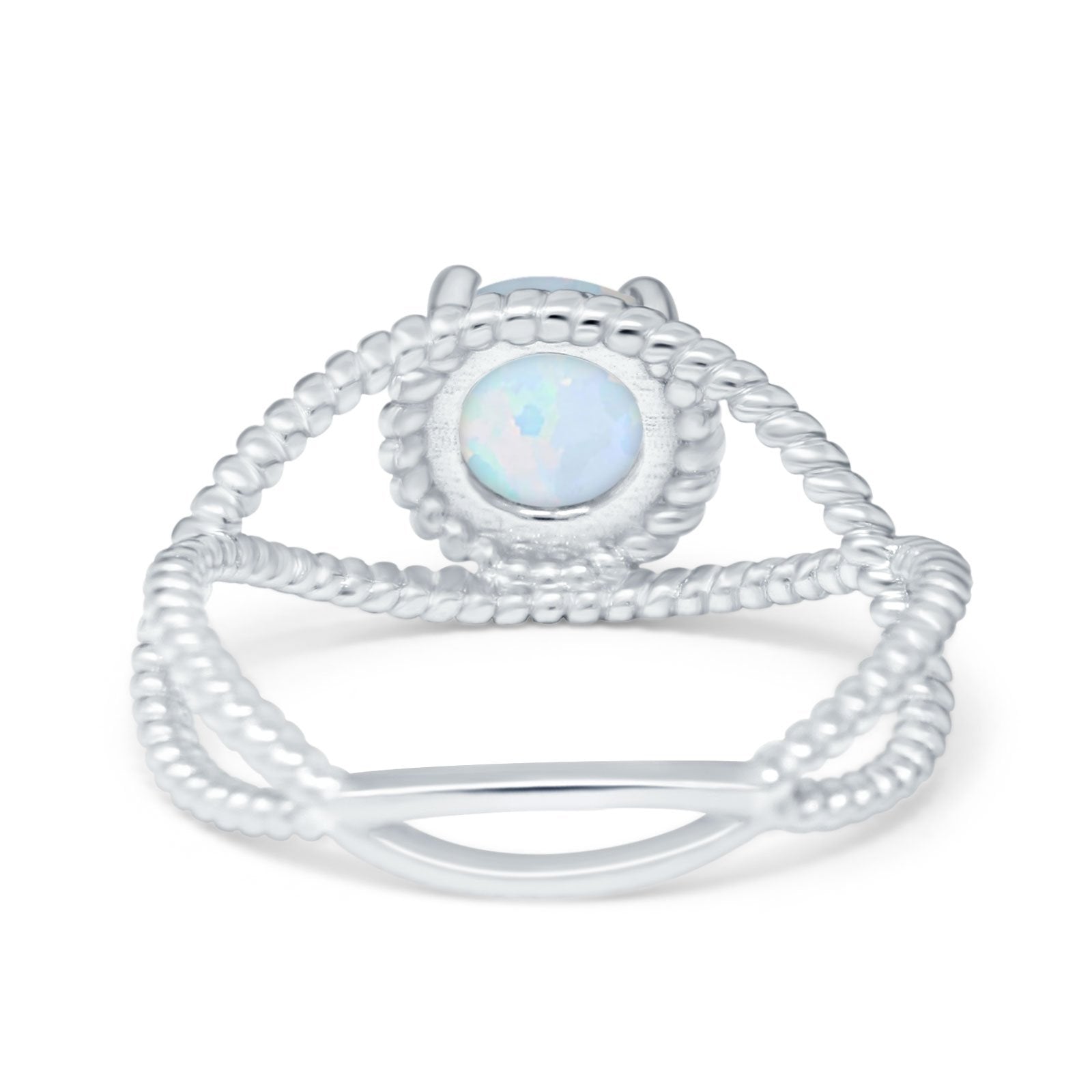 Braided Cable Split Engagement Ring Lab Created White Opal 925 Sterling Silver