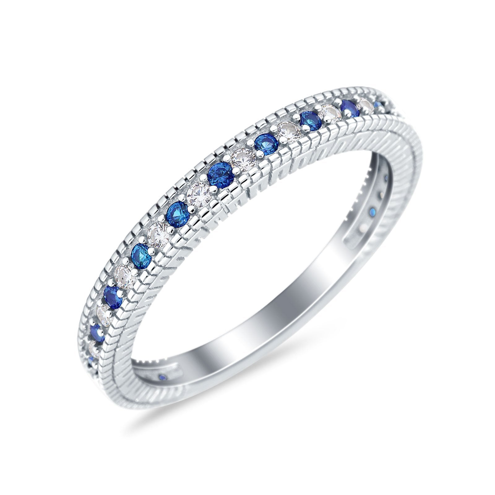 Half Eternity Band Stacking Engagement Ring Simulated Blue Sapphire CZ 925 Sterling Silver